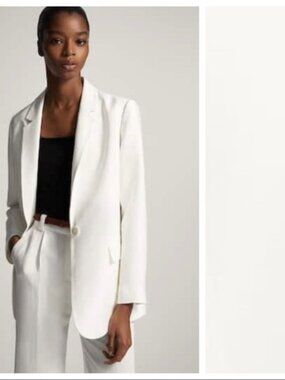 Massimo Dutti Ivory Linen Blend Old Money Classic Long Blazer Size 8